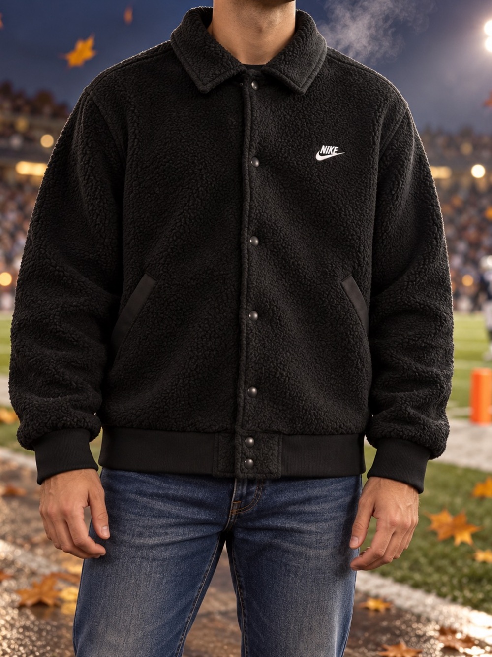 Nike Black Large Sherpa Bomber Jacket with Logo